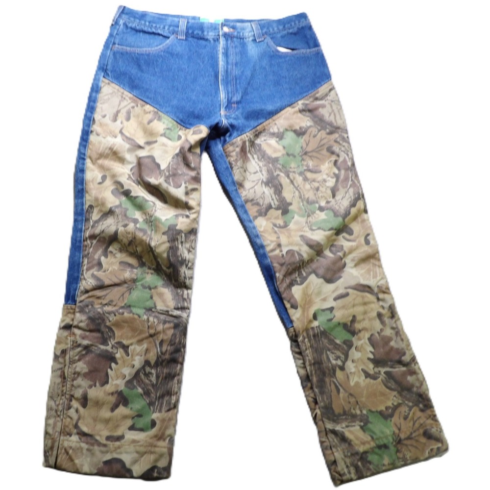VTG 80s Game Winner Men W37 L29 Blue Denim Camo Brush Hunting Pants Field Upland